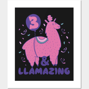 Llamazing 3rd Birthday 3 Years Old Llama Girls Kids Gift graphic Posters and Art